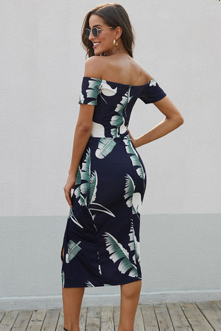 Slit Printed Off-Shoulder Midi Dress Trendsi