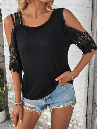 Lace Detail Cold Shoulder Blouse Divacious