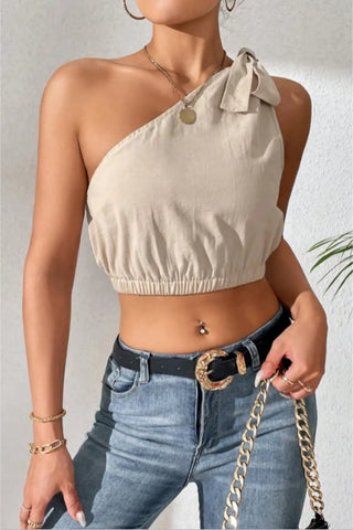 Cropped One-Shoulder Striped Tie Shoulder Tank Divacious