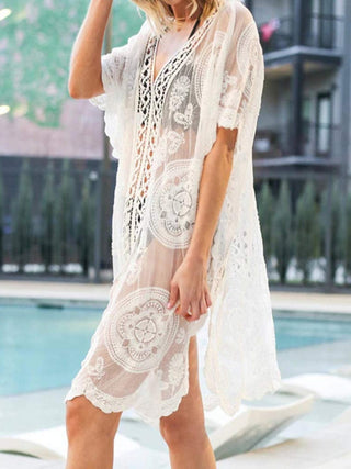 Lace V-Neck Half Sleeve Cover-Up Divacious