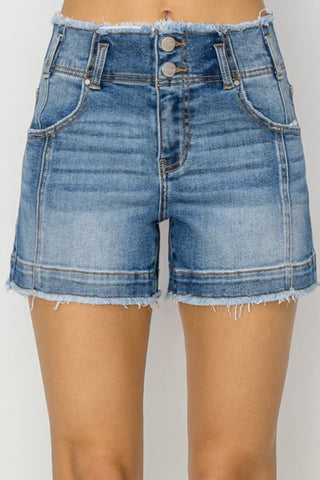 High Rise Seam Detailed Raw Edge Denim Shorts Divacious