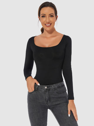 Full Size Scoop Neck Long Sleeve Bodysuit Divacious