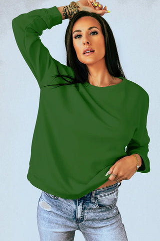 Round Neck Dropped Shoulder Sweatshirt Divacious