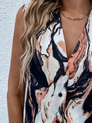 Full Size Printed Button Up Tank Divacious