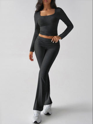 Square Neck Long Sleeve Top and Pants Set - Divacious