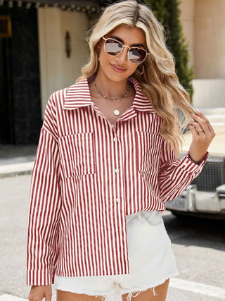 Striped Button Up Long Sleeve Shirt Divacious