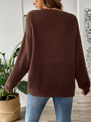 Contrast Dropped Shoulder Long Sleeve Sweater Divacious