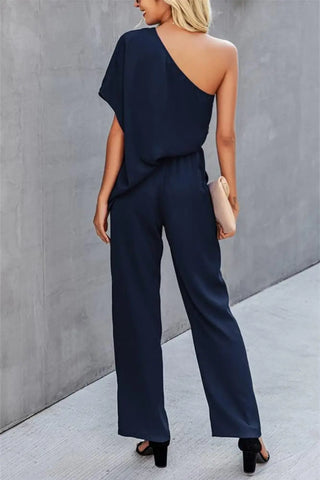 Single Shoulder Short Sleeve Jumpsuit Divacious