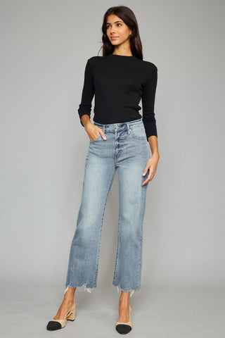 Kancan High Waist Raw Hem Cropped Wide Leg Jeans Divacious