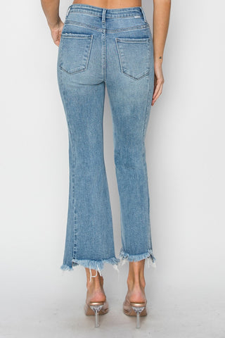 Full Size High Rise Frayed Hem Flare Jeans Divacious