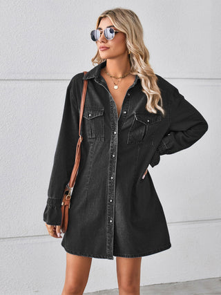 Pocketed Dropped Shoulder Mini Denim Dress Divacious