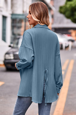 Slit Dropped Shoulder Longline Shirt Divacious