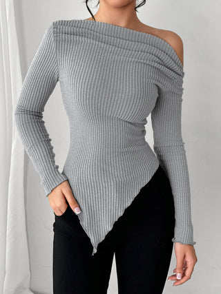 Asymmetric Hem Long Sleeve T-Shirt - Divacious