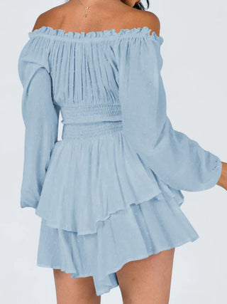 Off Shoulder Smocked Waist Romper Trendsi