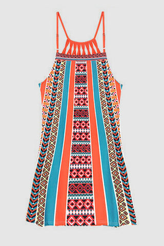 Printed Grecian Neck Mini Dress Trendsi