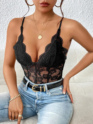 Lace V-Neck Spaghetti Strap Bodysuit Divacious