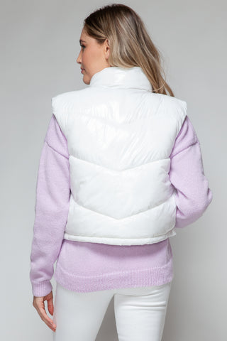 Snobbish Zip Up Turtleneck Shiny Quilted Vest Trendsi