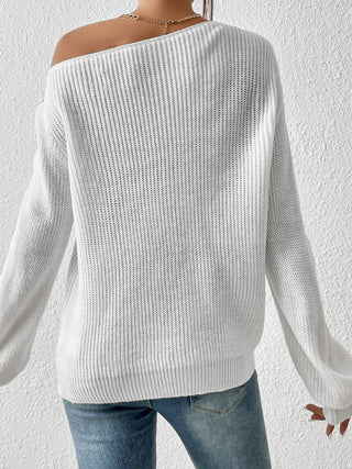 Single Shoulder Long Sleeve Sweater - Divacious