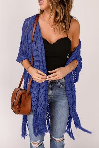 Openwork Open Front Cardigan with Fringes Divacious