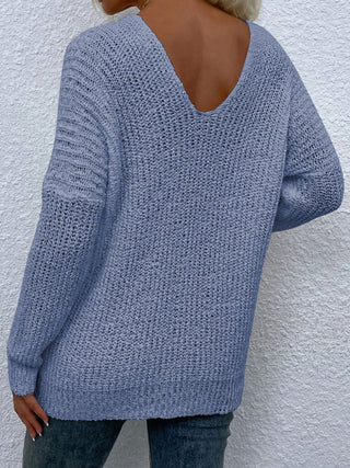 Rib-Knit V-Neck Tunic Sweater Divacious