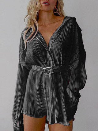 Button Up Dropped Shoulder Shirt Dress Trendsi