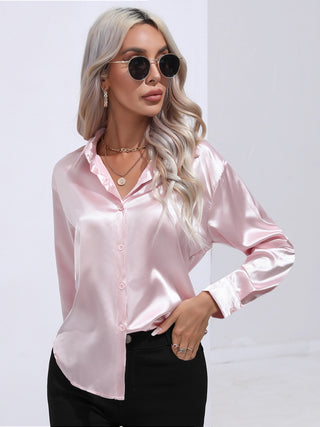 Collared Neck Buttoned Long Sleeve Shirt Divacious