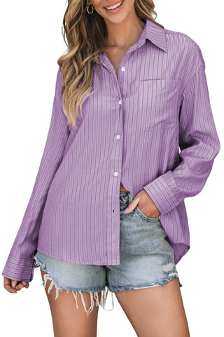 Striped Button Up Long Sleeve Shirt Divacious