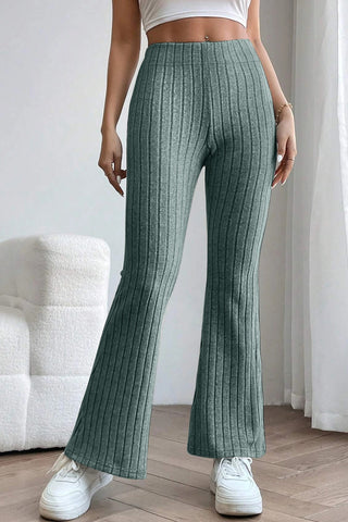 Full Size Ribbed High Waist Flare Pants Divacious