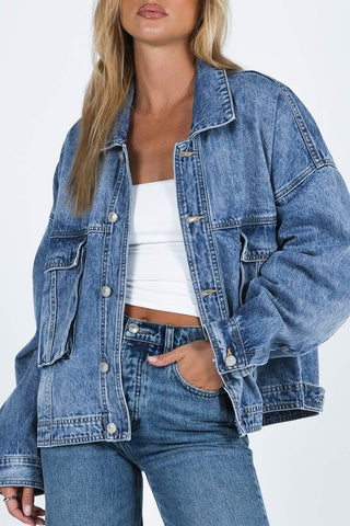 Collared Neck Button Up Denim Jacket - Divacious