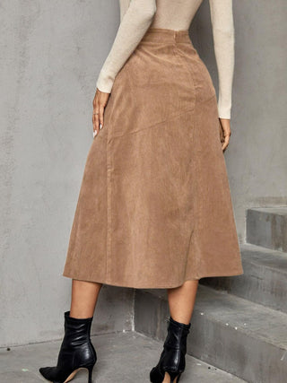 Solid High Waist Midi Skirt - Divacious