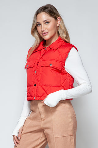 Snobbish Snap Down Quilted Crop Vest Trendsi