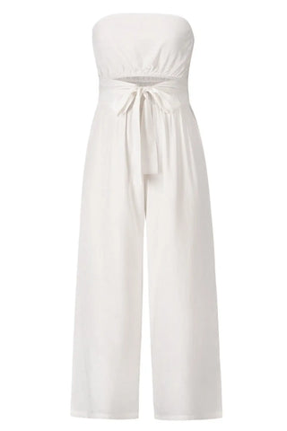 Tied Cutout Tube Wide Leg Jumpsuit Divacious