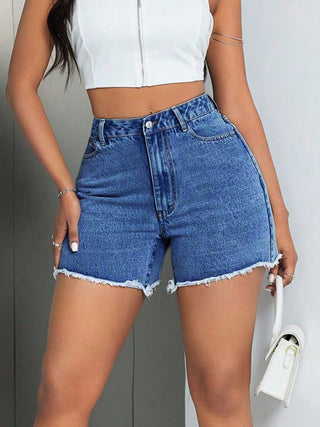 Raw Hem High Waist Denim Shorts Divacious