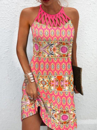 Printed Grecian Neck Mini Dress Trendsi