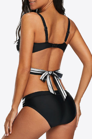 Striped Crisscross Tie-Back Bikini Set Divacious