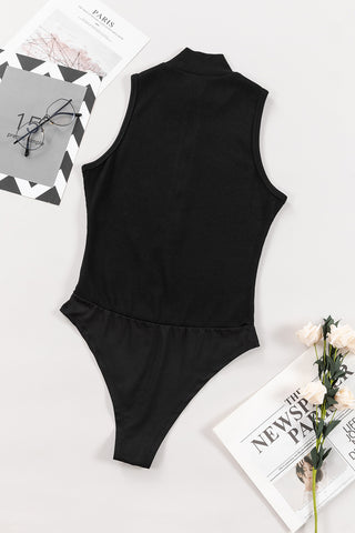 Zip Up Mock Neck Sleeveless Bodysuit Divacious