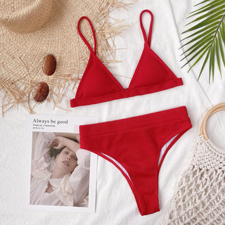 Spaghetti Strap Ribbed Bikini Set Divacious