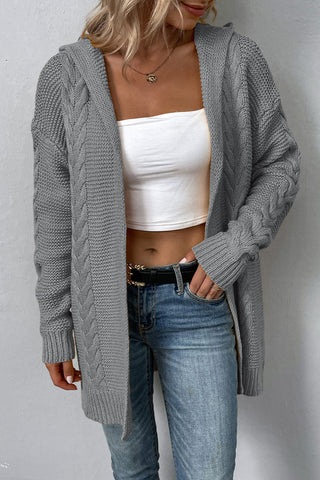 Cable-Knit Dropped Shoulder Hooded Cardigan Divacious