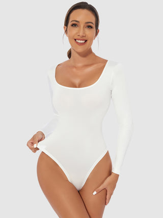 Full Size Scoop Neck Long Sleeve Bodysuit Divacious