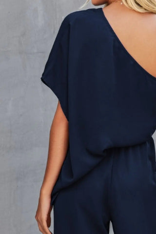 Single Shoulder Short Sleeve Jumpsuit Divacious