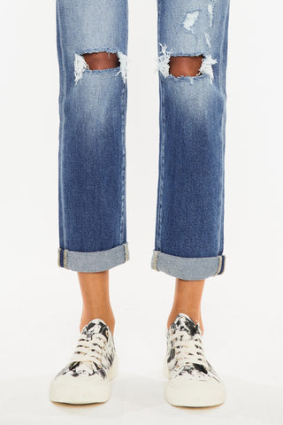 Kancan High Waist Distressed Hem Detail Cropped Straight Jeans Divacious