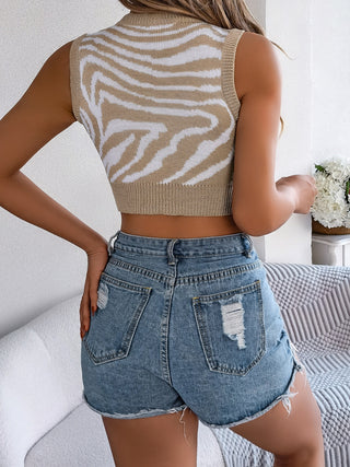 Cutout Animal Print Round Neck Tank Divacious