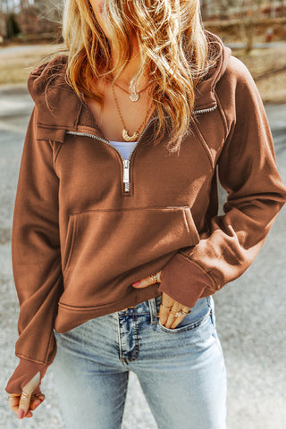 Half-Zip Thumbhole Sleeve Hoodie Divacious