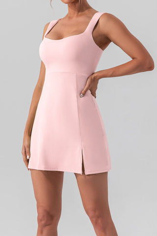 Square Neck Sleeveless Slit Mini Active Dress Trendsi