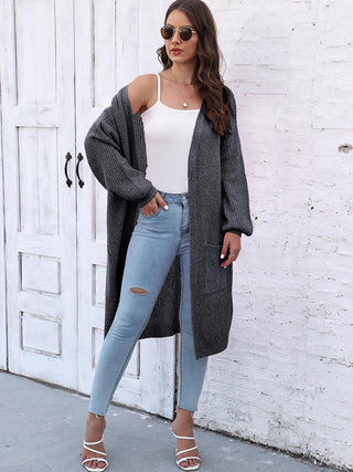 Open Front Longline Cardigan with Pockets Divacious