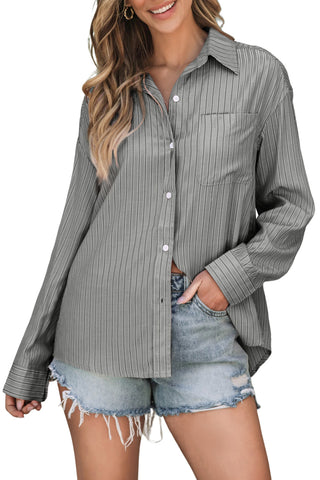 Striped Button Up Long Sleeve Shirt Divacious