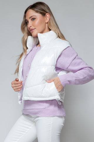 Snobbish Zip Up Turtleneck Shiny Quilted Vest Trendsi