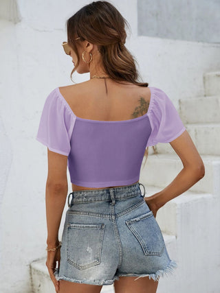 Drawstring Short Sleeve Crop Top Divacious