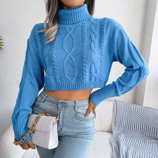 Mixed Knit Turtleneck Cropped Sweater Divacious