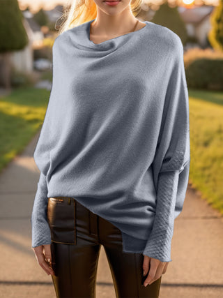 Texture Round Neck Long Sleeve Sweater Divacious